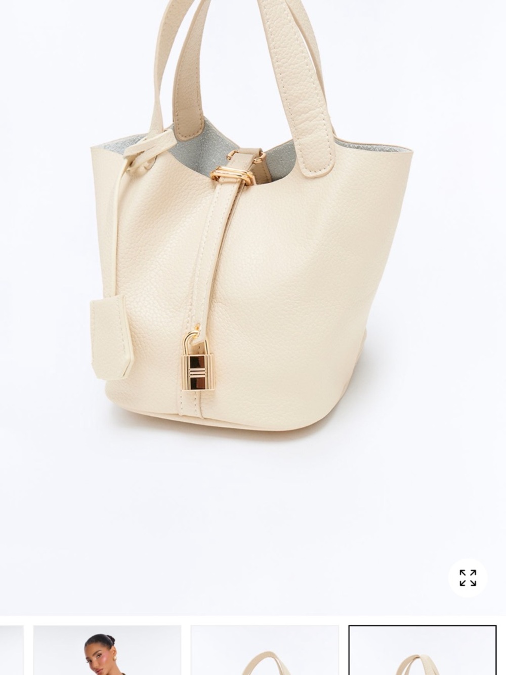 Mini Cream Pebbled Leather Tote with Gold Lock